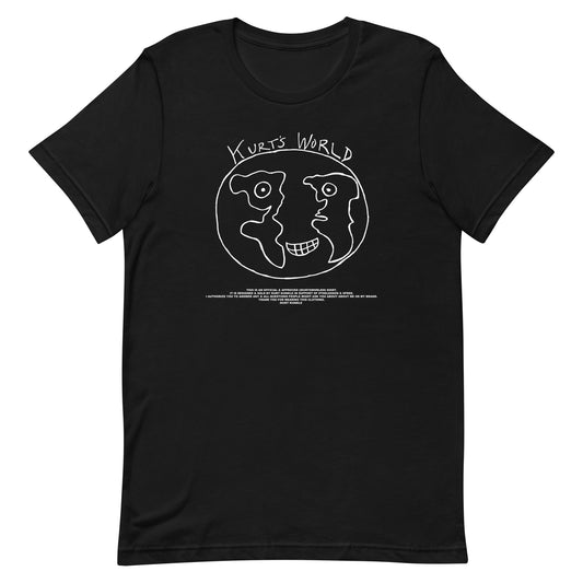 Kurts World Logo & Message - White Ink Lots of Shirt Colors