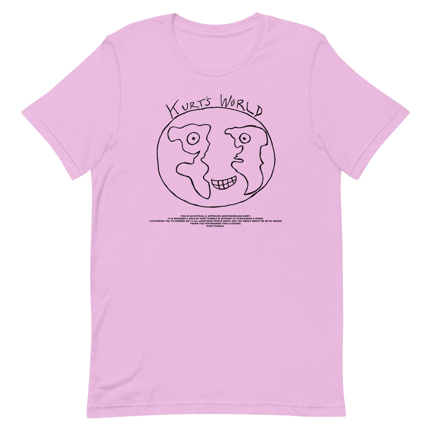 Kurts World Logo & Message - Black Ink Lots of Shirt Colors